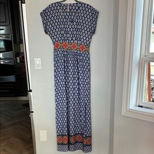 Alya Blue and Pink Patterned Maxi Dress